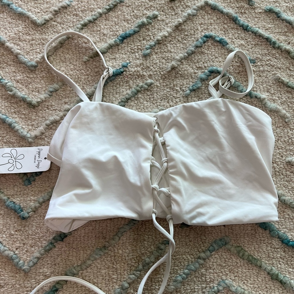 White Lace-Up Bikini Top